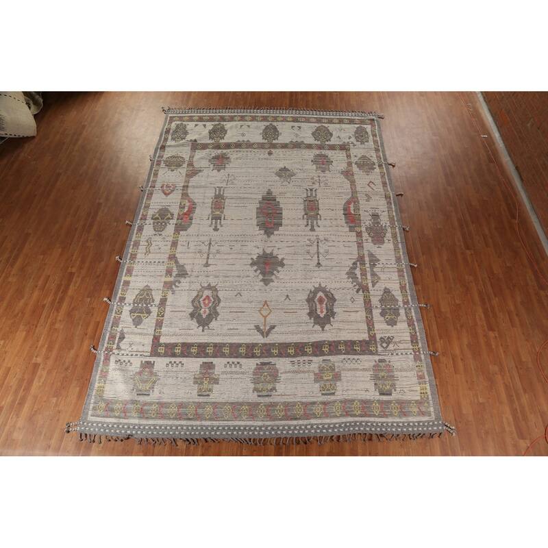 Geometric Moroccan Large Area Rug Hand-Knotted Wool Carpet - 9'11"x 14'10"