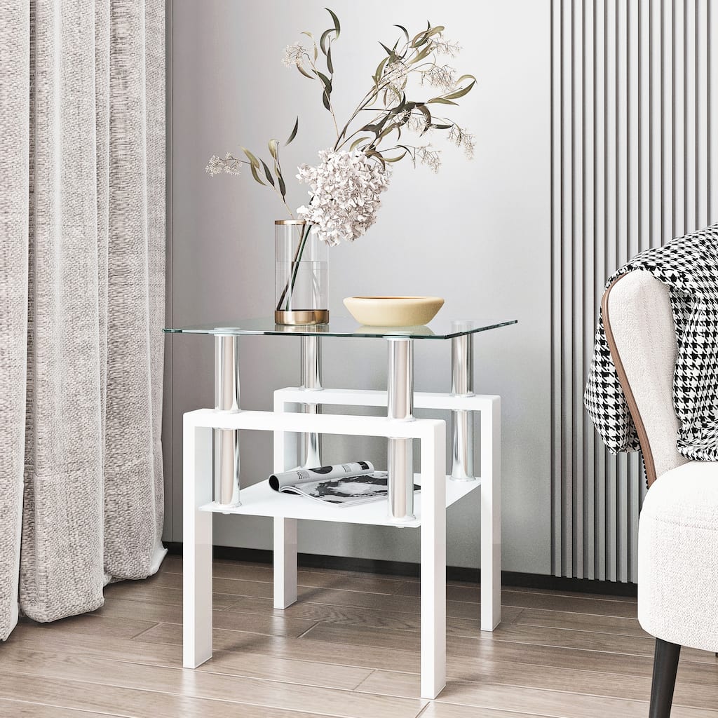 1-Piece Modern Tempered Glass Tea Table Coffee Table End Table