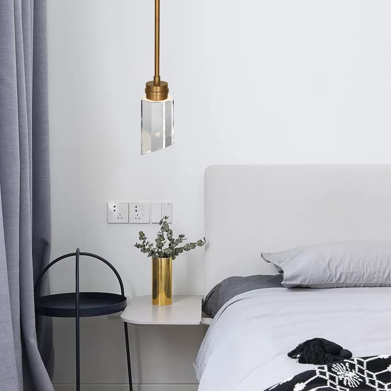 1-Light Brushed Brass/Polished Nickel LED Pendant Light with K9 Crystal