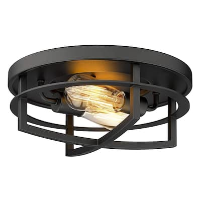 Industrial Ceiling Light 13" 2-Light in Antique Black Metal Finish Flush Mount Lights