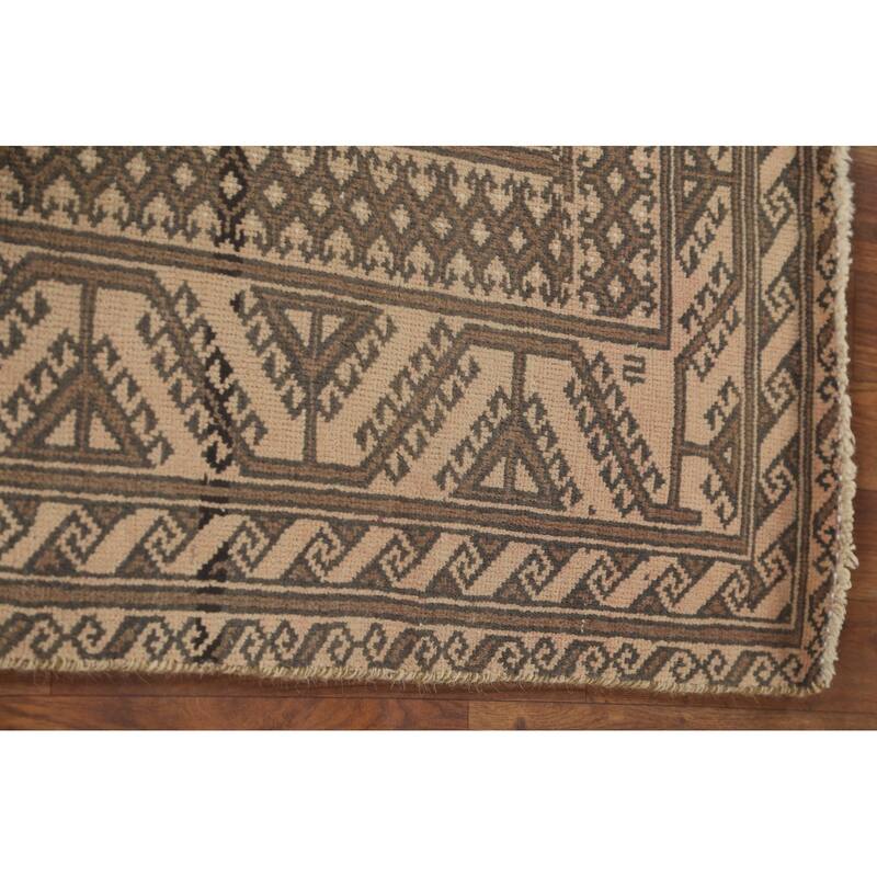 Geometric Balouch Persian Vintage Area Rug Handmade Wool Carpet - 3'8" x 7'1"