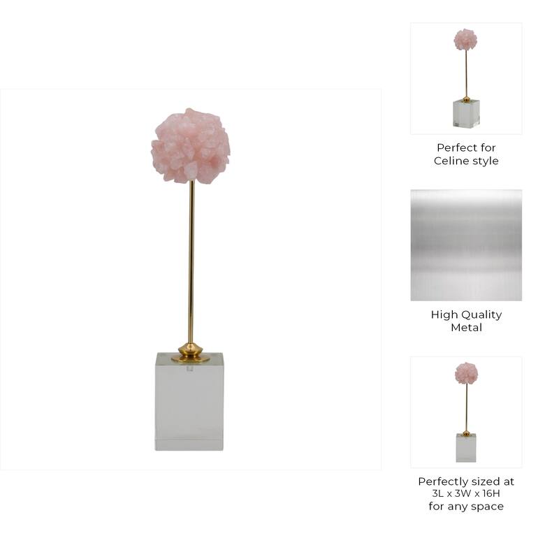 Metal Marble Decorative Sculpture Clustered Crystal Form on Cubic Base