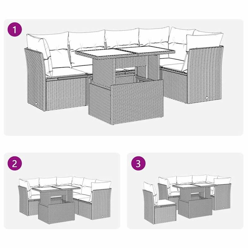 vidaXL 6 Piece Patio Sofa Set with Cushions Black/Brown/Gray Poly Rattan