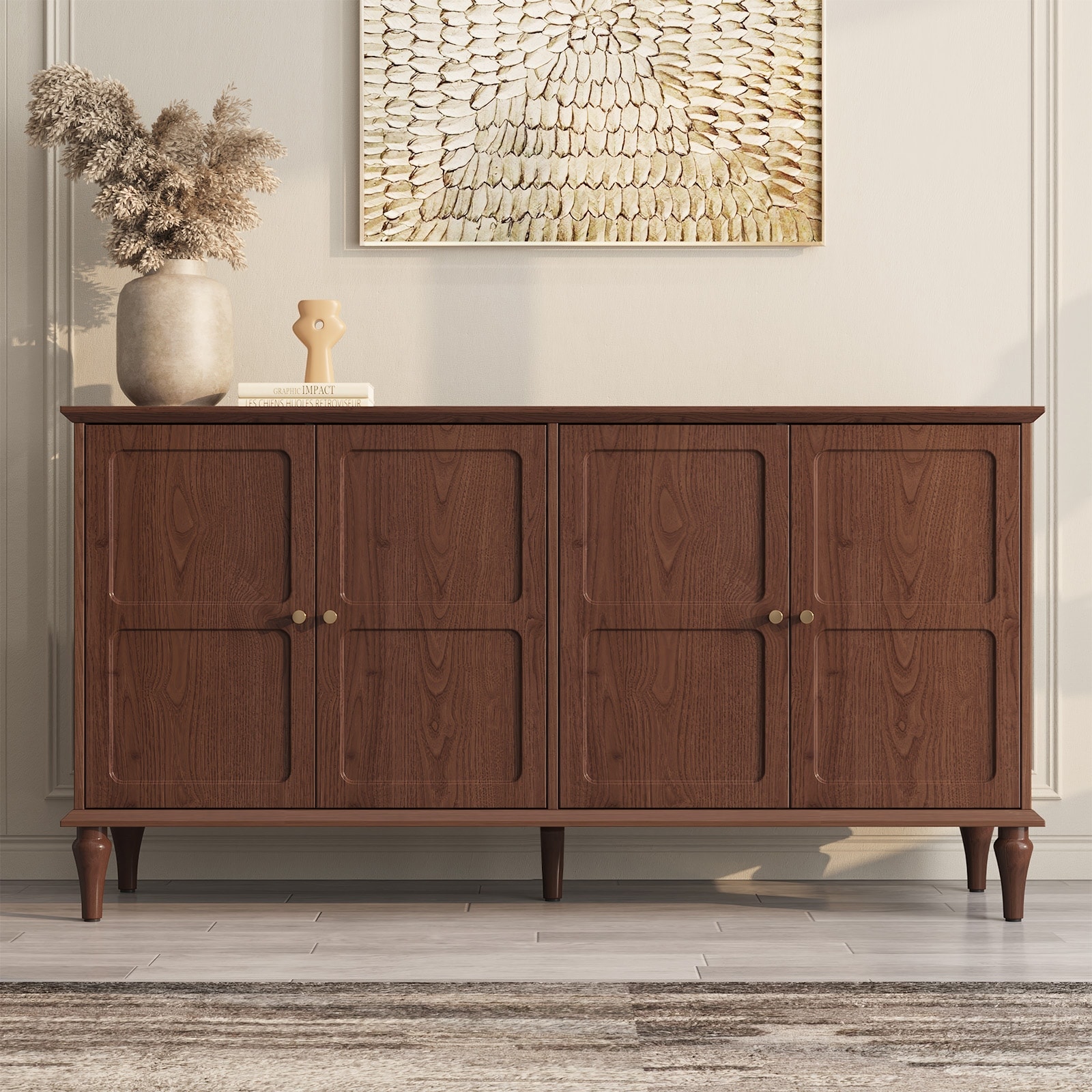 58" Mid-Century 4-Door Cabinet