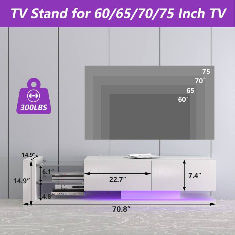 TV Stand,Entertainment Centers with Storage Cabinets and 16 Color 4 Modes Changing Lights Remote RGB LED