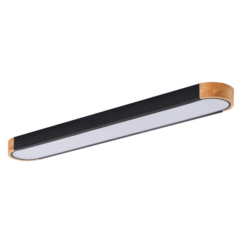 Modern Wood Grain Linear Flush Mount Ceiling Light Matte Black LED Fixture for Bedroom Living Room Kitchen - N/A