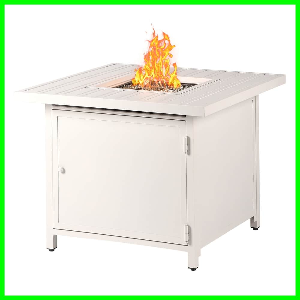 Square 32 in. x 32 in. Aluminum Propane Fire Pit Table with Glass Beads, Two Covers, Lid, 37,000 BTUs