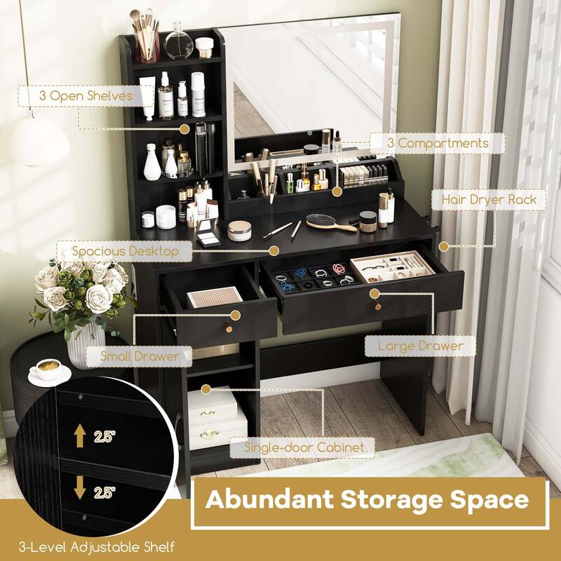 Costway Vanity Set Dressing Table and Chair Set with 3 Lighting Modes - See Details