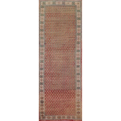 Geometric Botemir Persian Vintage Runner Rug Hand-Knotted Wool Carpet - 3'6" x 11'2"