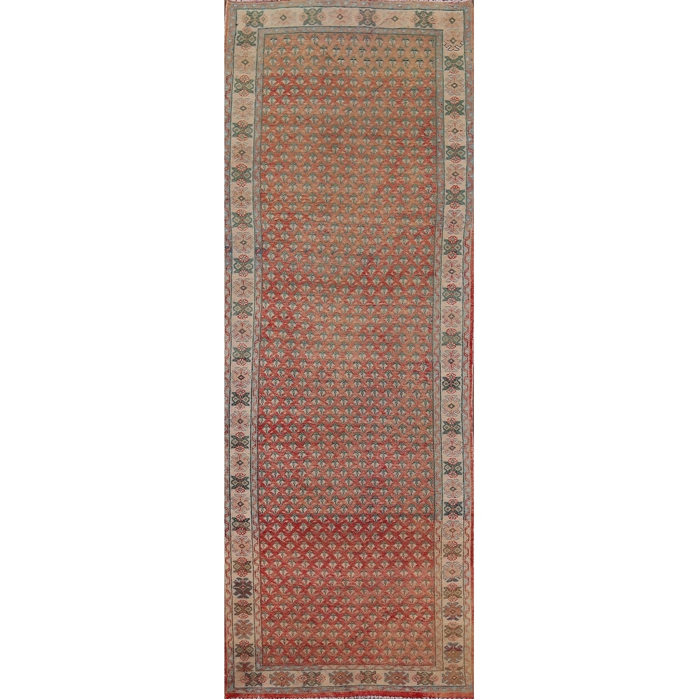 Geometric Botemir Persian Vintage Runner Rug Hand-Knotted Wool Carpet - 3'6" x 11'2"