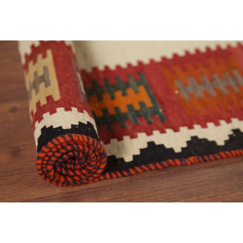 Vegetable Dye Kilim Qashqai Persian Antique Rug Flatweave Wool Carpet - 5'0"x 7'9"