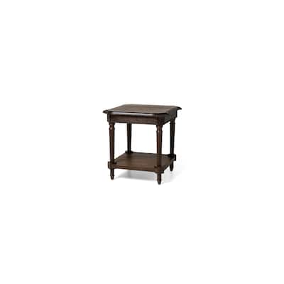 Maven Lane Pullman Traditional Square Wooden Side Table in Antiqued Brown Finish