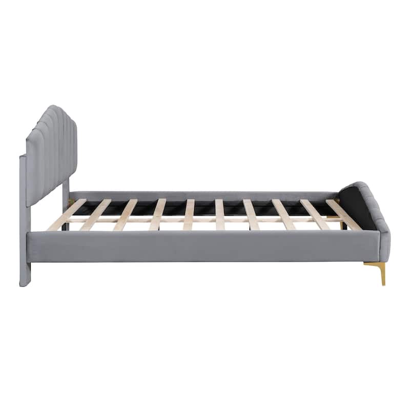 Queen Size Velvet Platform Bed with Thick Fabric