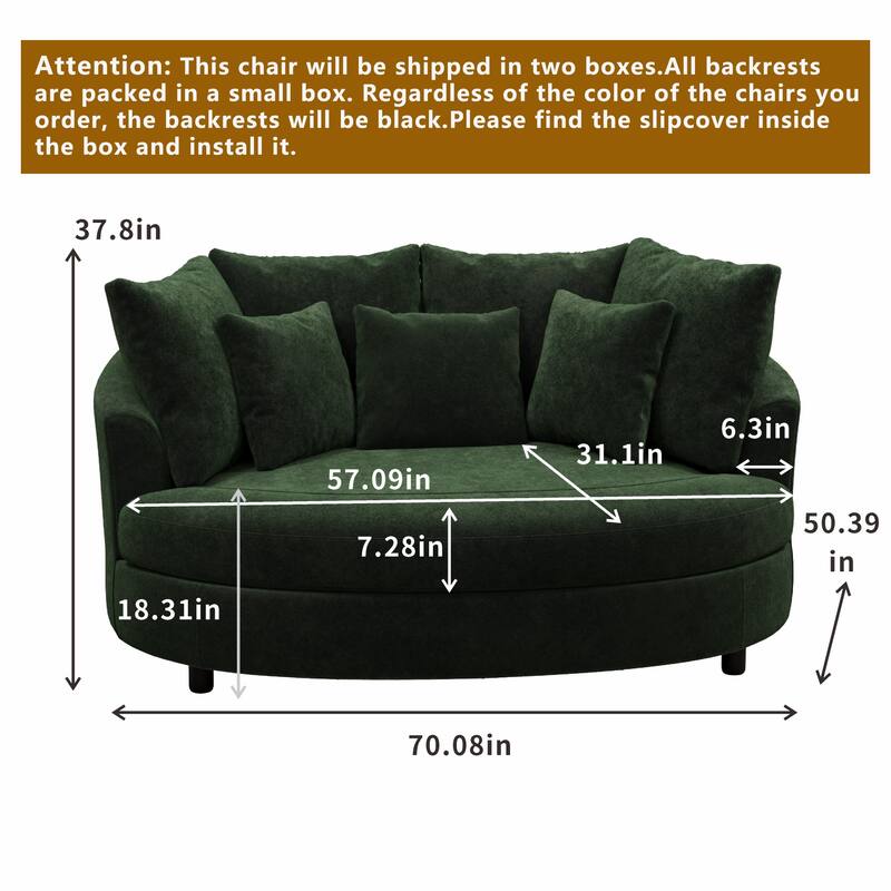 70.1"W Modern Chenille Loveseat with 7 Cushions,Oversized Accent chair