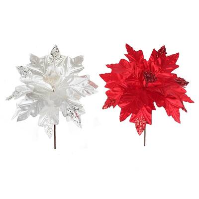 Frosted Tip Poinsettia Pick (Asstd) - Set of 6 - Multi