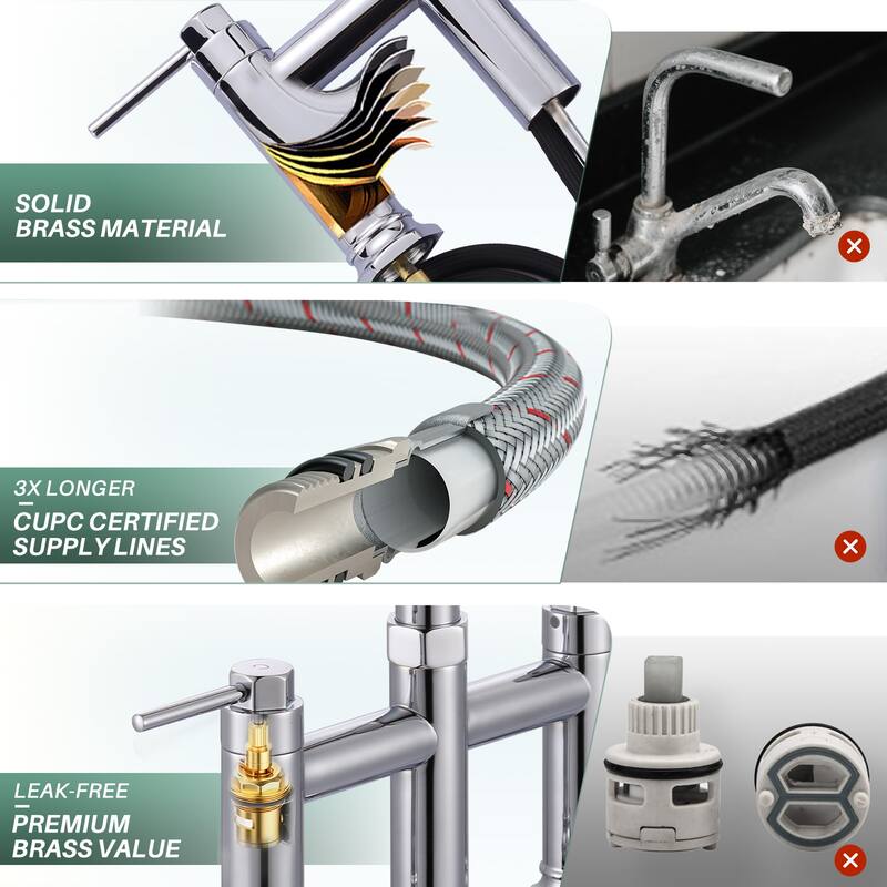 WOWOW Double Handle Pull Down Kitchen Faucet