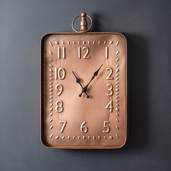 Curata Industrial Copper Finished Metal Rectangular Wall Clock ...