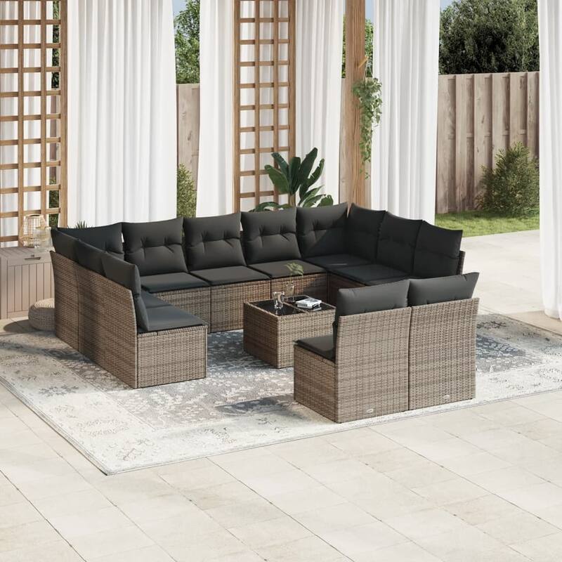 vidaXL Garden Sofa Set Gray PE Rattan, Powder-Coated Steel, Tempered Glass - 21.7 x 21.7 x 14.6