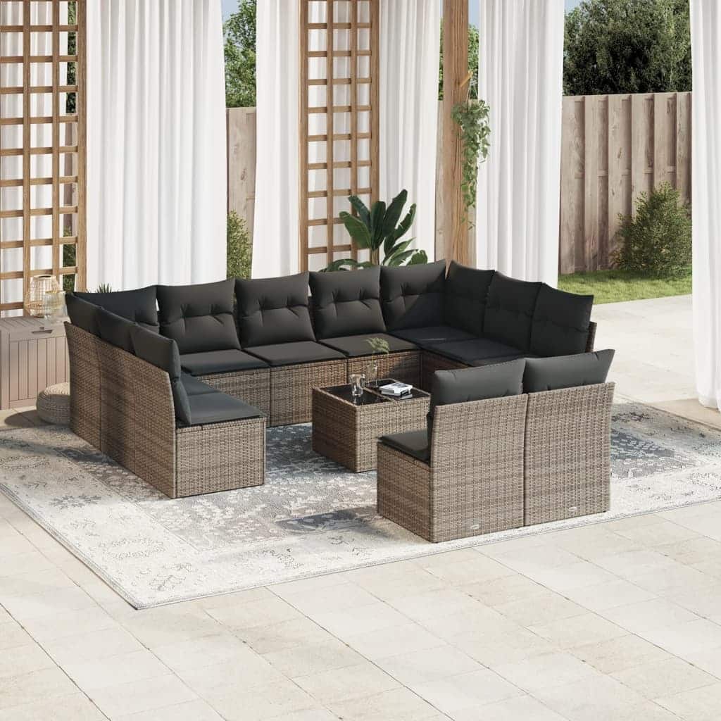 vidaXL Garden Sofa Set Gray PE Rattan, Powder-Coated Steel, Tempered Glass - 21.7 x 21.7 x 14.6