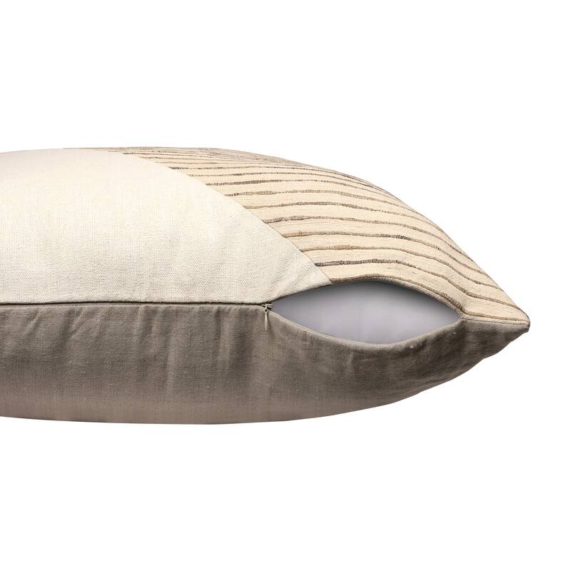 Handwoven Striped Square Throw Pillow Cover - 24" - White and Beige