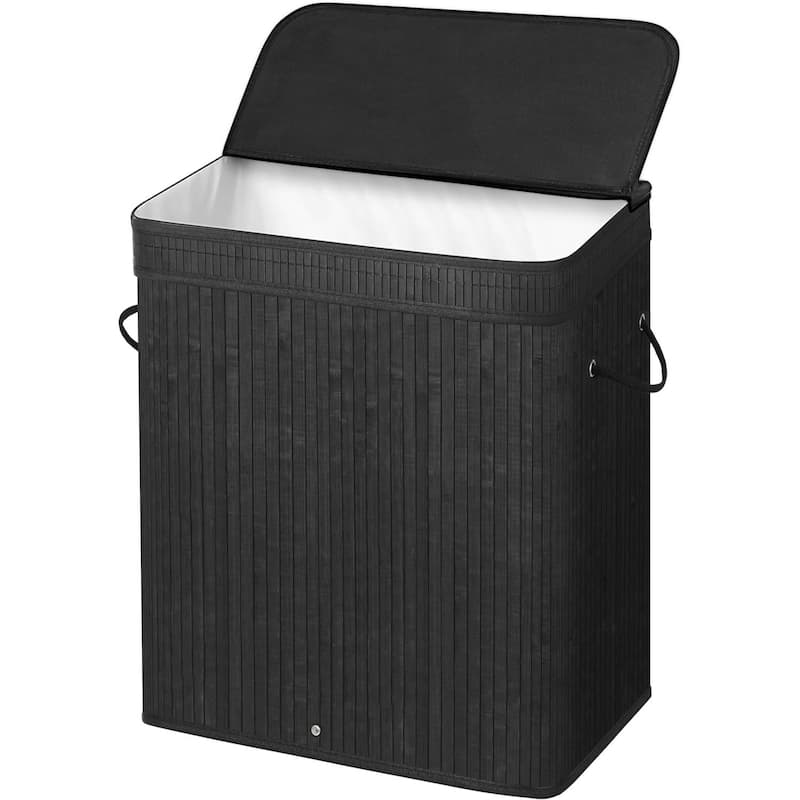 Black Wicker Laundry Hamper with Lid and Handles 26-Gallon Basket with Removable Liner Bag - 20.5"L x 12.7"W x 24"H
