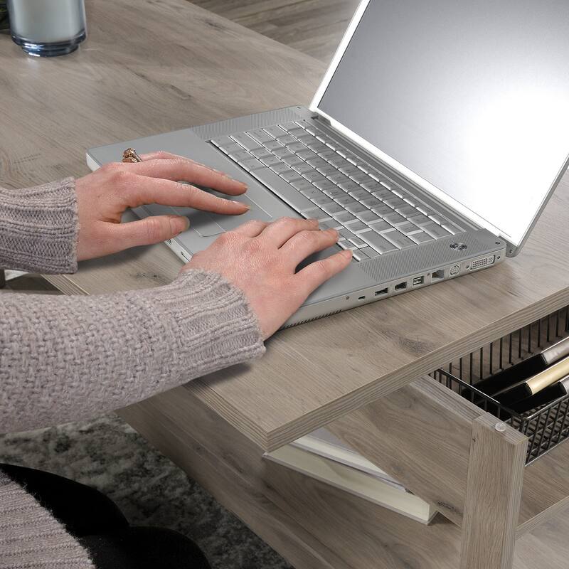 Wood Lift-Top Coffee Table with Hidden Storage and Open Shelf, Brown - 43.31" L x 19.29" W x 18.98" H