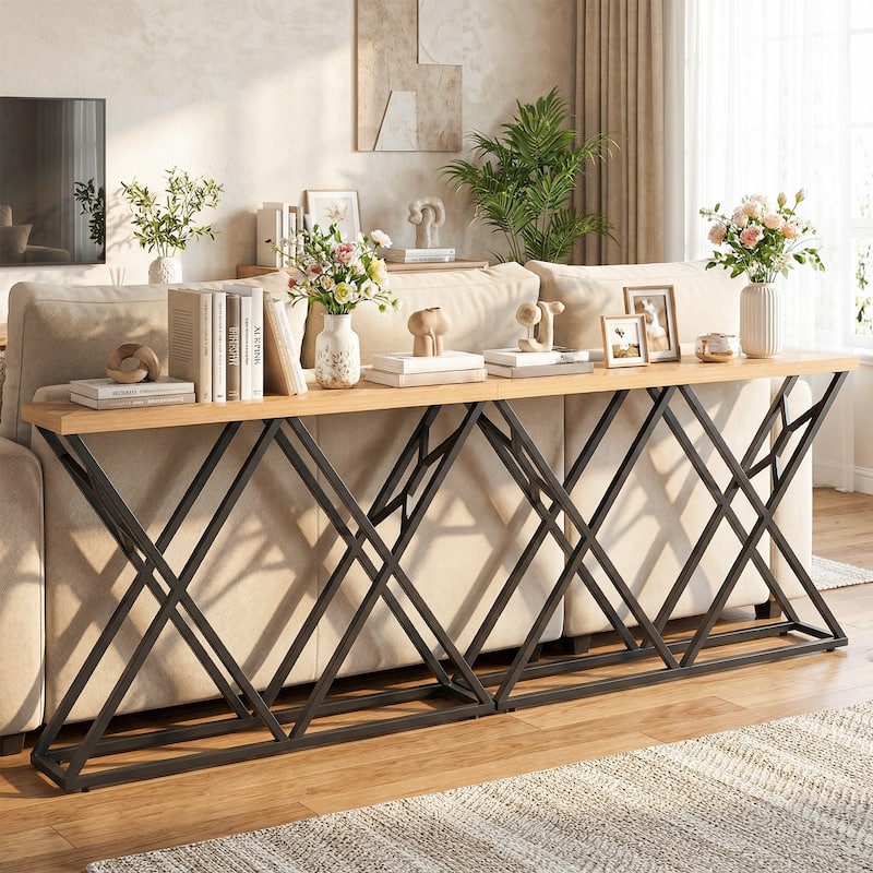 Gymax 55'' Industrial Console Table w/ Solid Metal Frame & Storage