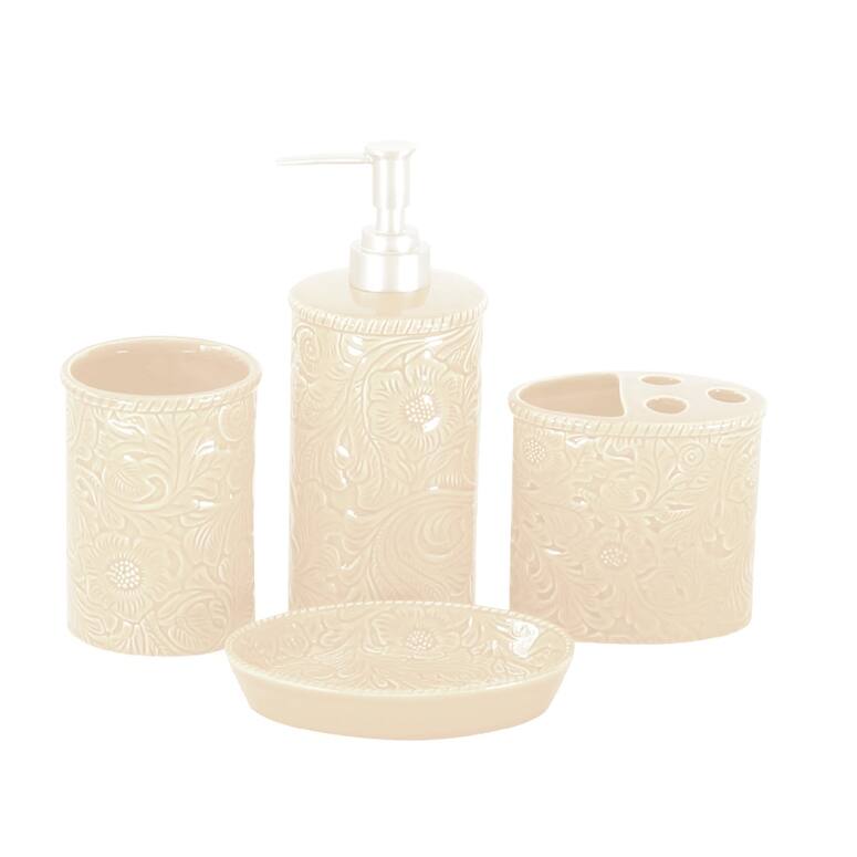 HiEnd Accents Savannah Ceramic Countertop Bathroom Set, 4PC