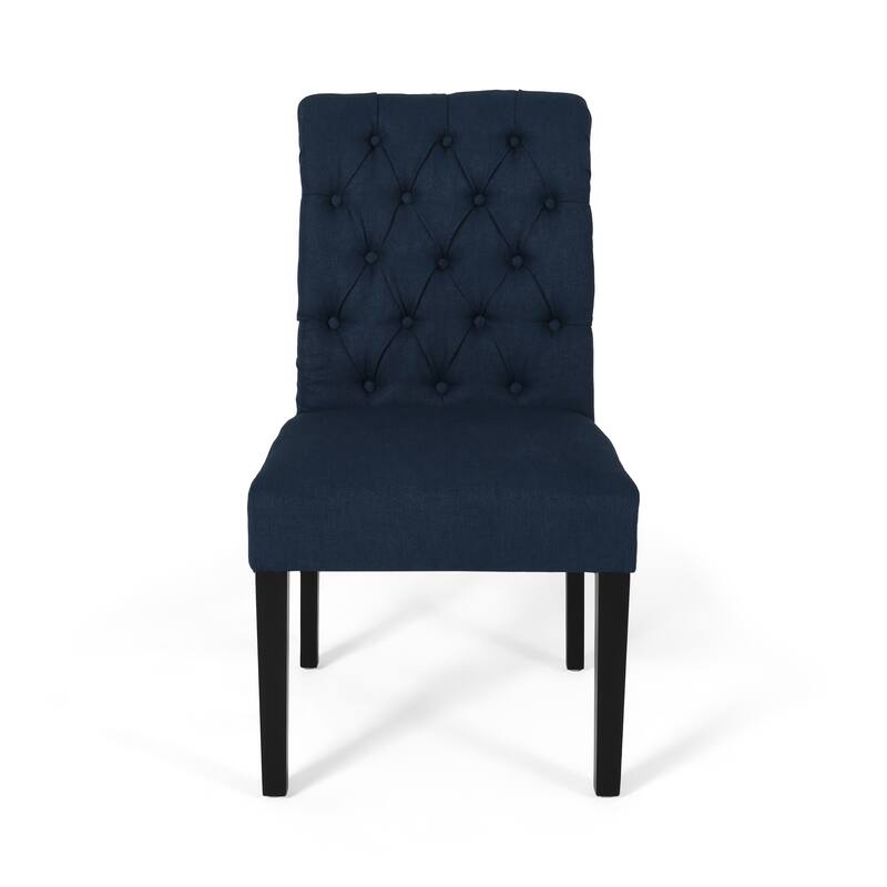 Set of 2 Navy Blue PU Dining Chairs, Tufted Accent Chairs Kitchen
