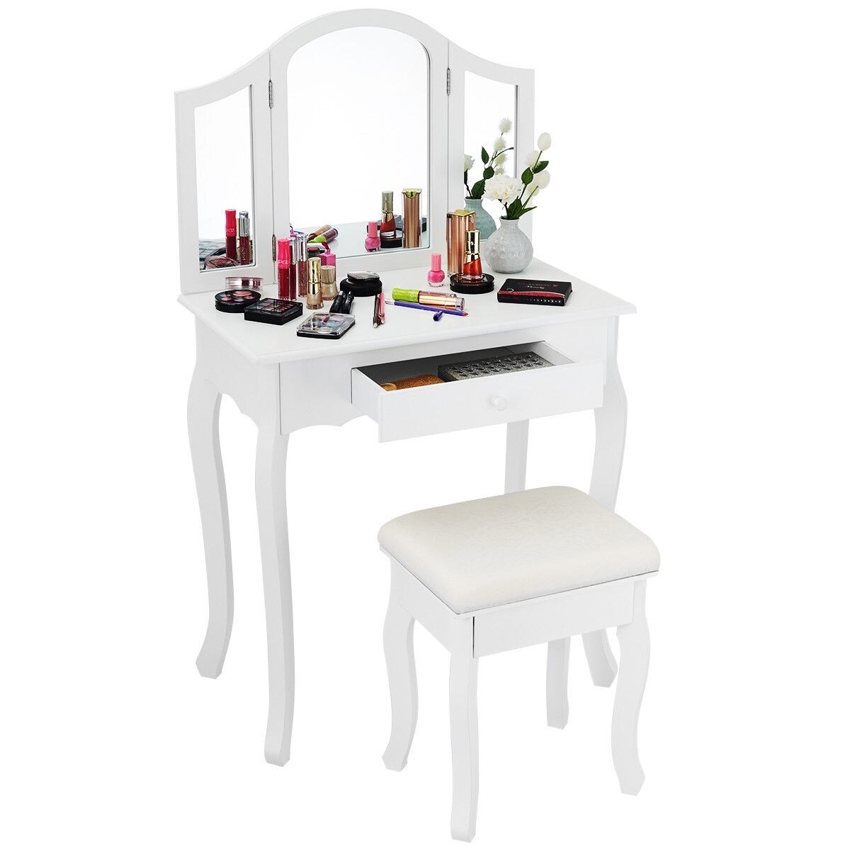 Shop Black White Vanity Makeup Dressing Table With Tri Folding