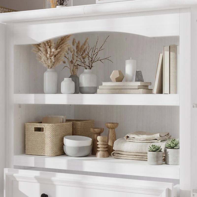 Bookshelves Buffet Sideboard Cabinet with Glass Doors 78.7" Large Storage Cabinet Kitchen Dining Room Storage Console