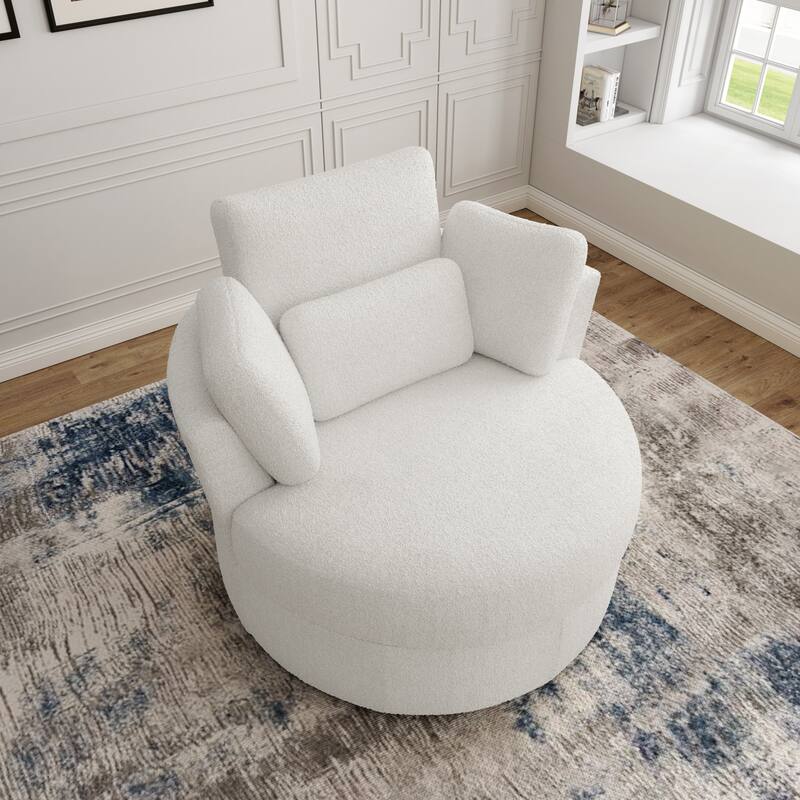 Chenille/Boucle Swivel Barrel Chair with Storage Ottoman