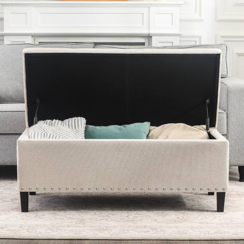 Adeco Storage Ottoman Bench 41" Tufted Fabric Footrest