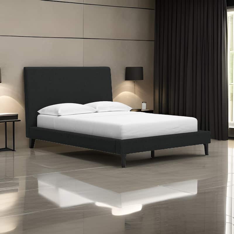 Mooran Full Size Bed, Black Boucle Upholstery, Tall Panel Headboard