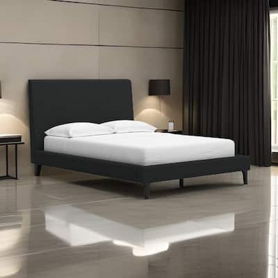 Mooran Full Size Bed, Black Boucle Upholstery, Tall Panel Headboard