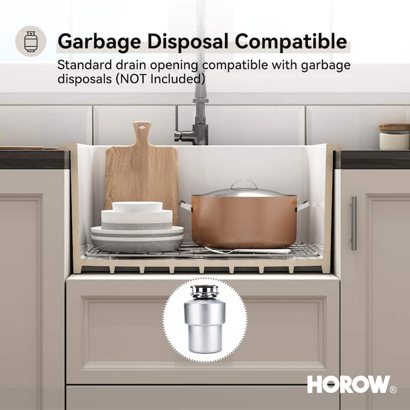 HOROW Undermount Fireclay 24 in. Single Bowl Kitchen Sink with Bottom Grid and Strainer in White