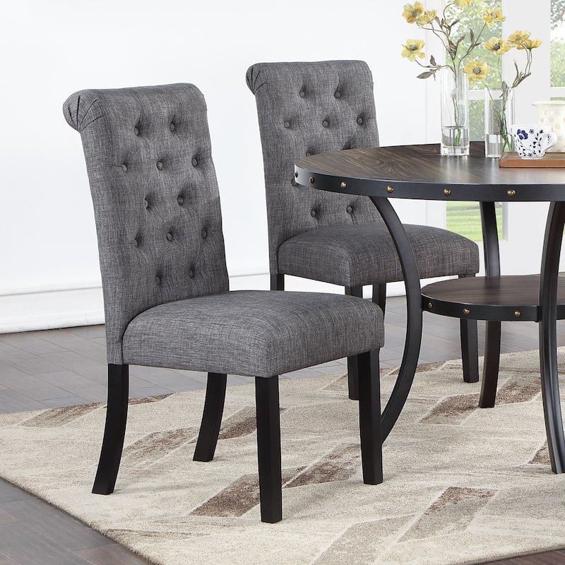 Set of 2 Fabric Dining Chairs with Tufted Back - Grey