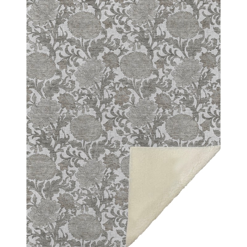 Premium Machine Washable Floral Sherpa Throw Blanket