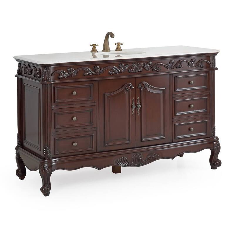 Benton Collection 56 Inch Antique White Traditional Style Single Sink Beckham Bathroom Vanity