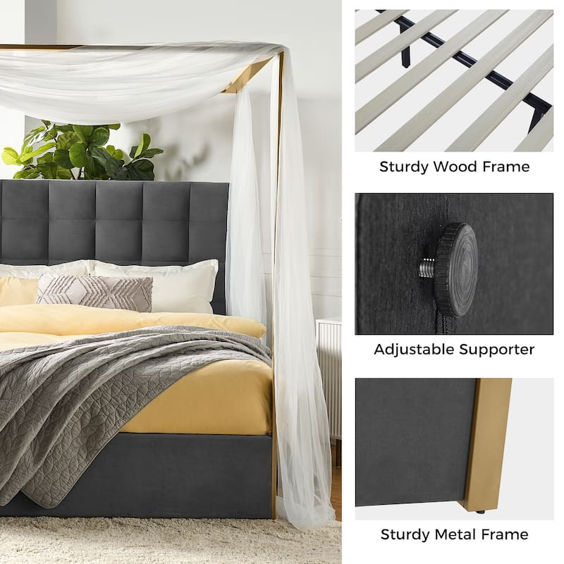 Milton Contemporary Upholstered Queen Size Canopy Bed by HULALA HOME