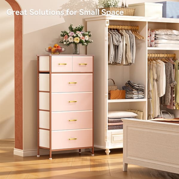Tall Pink Dresser for Bedroom with 6 Drawers, Living Room, Metal Handle ...