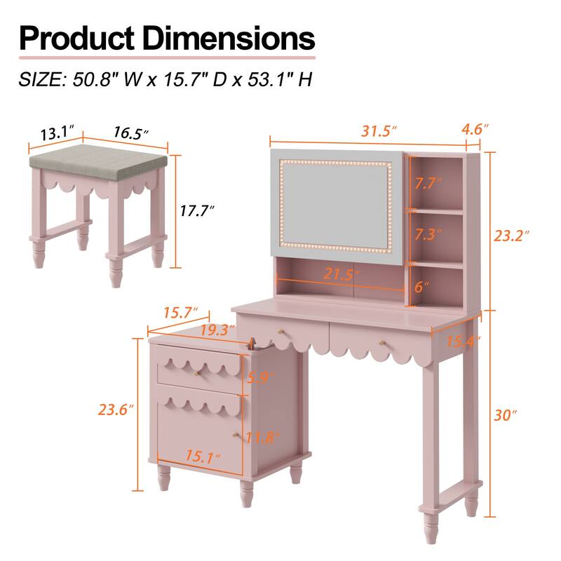 Makeup Vanity Desk With Touch Screen Lighted Sliding Mirror Stool