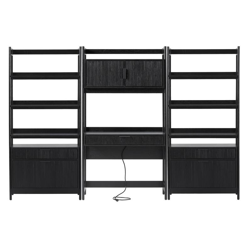 Walker Edison Hutch Desk with 2 Wide Bookcases