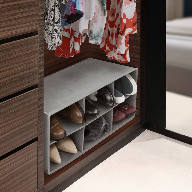 Shoe Organizer Bin, 6 Section Cubby Shelves, Foldable Portable Detachable Closet Organizer (Grey)