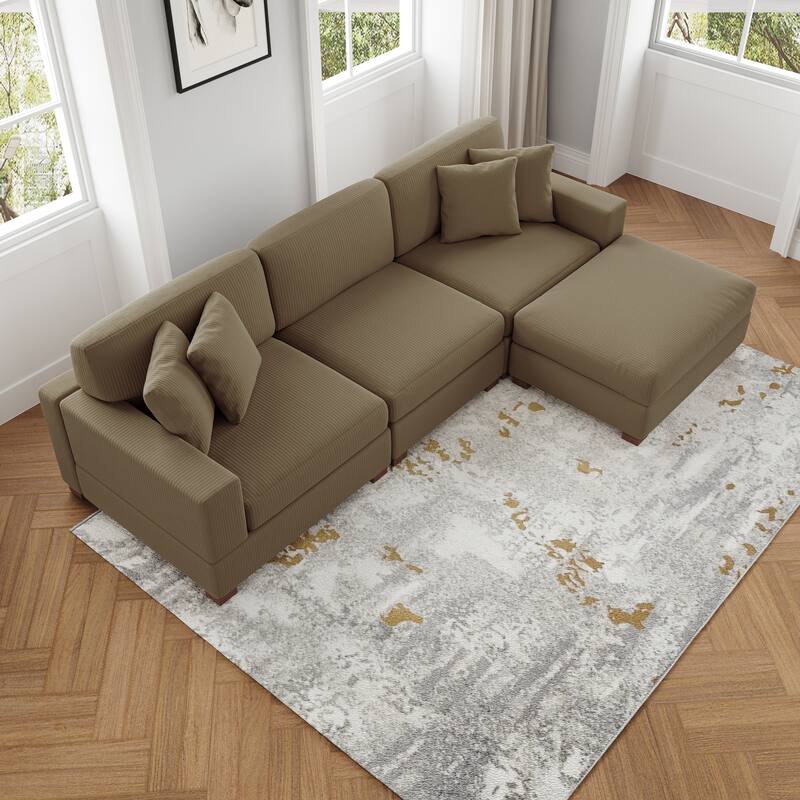 Ella 82" W/ 118" W Corduroy Modular Sectional Sofa with Ottoman