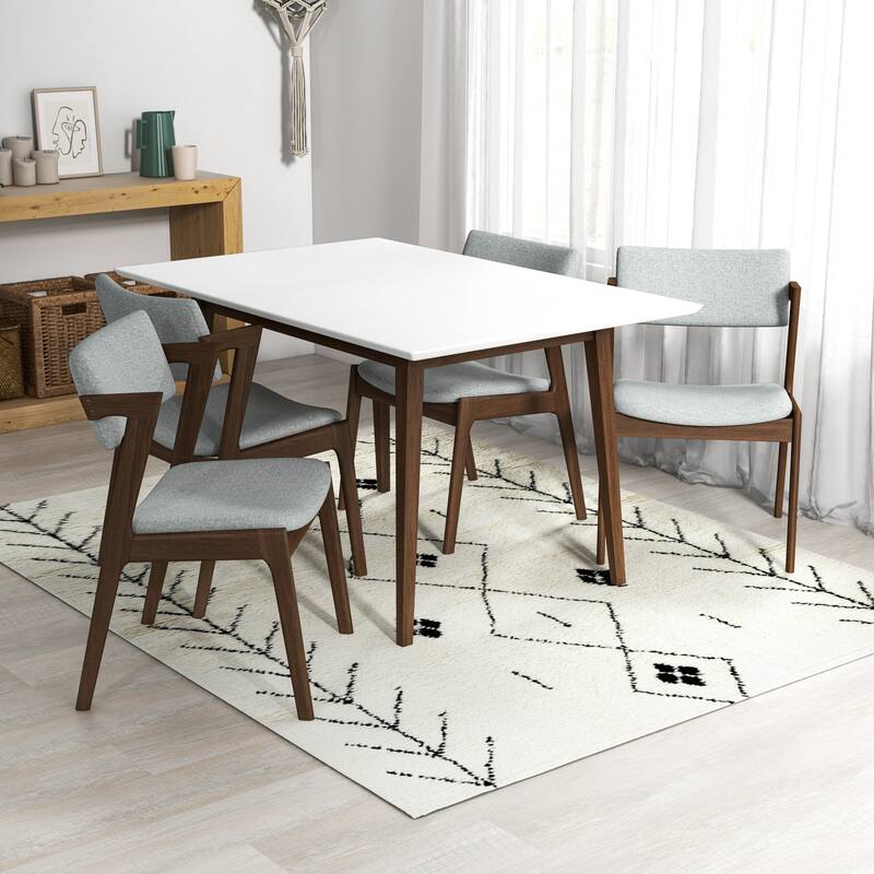 Relico Modern Solid Wood Walnut Dining Table and 4 Chairs Set ...