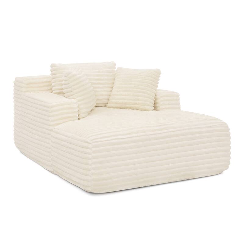 Fluffy Corduroy Upholstered Cloud Chaise Lounge Sofa Bed, Versatile Foam Compressed Deep Seat Couch with Pillows