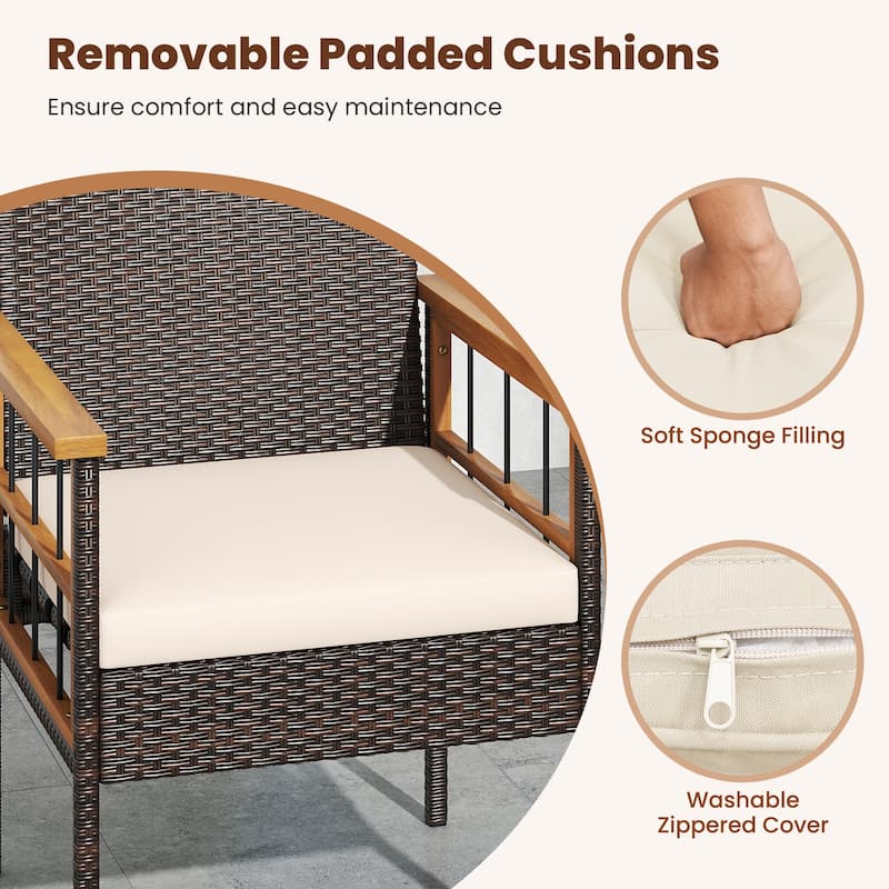 Gymax Set of 7 PE Wicker Patio Dining Set w/1.97'' Umbrella Hole