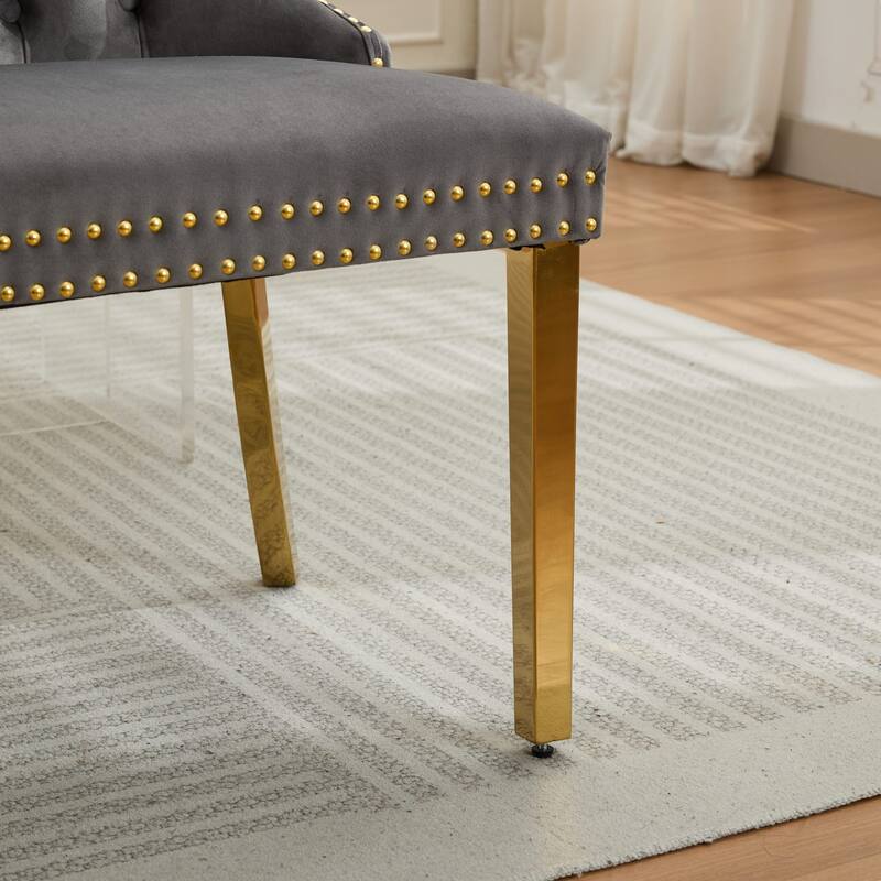 Roomfitters Upholstered Loveseat Bench with Nailhead Trim and Gold Legs, Modern High Back Settee for Dining Room