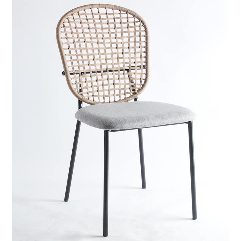 GDFStudio - Colton Modern 23.22" Sennit Woven Dining Chair with Metal Frame & Upholstered Seat, Set of 4 - 23.22"W
